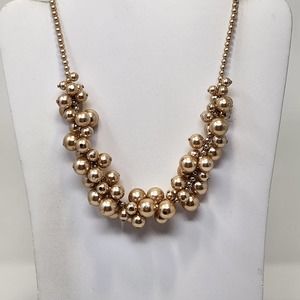 RMN Shimmer Gold Tone Faux Pearl Cluster Strand Necklace Vintage Costume Jewelry
